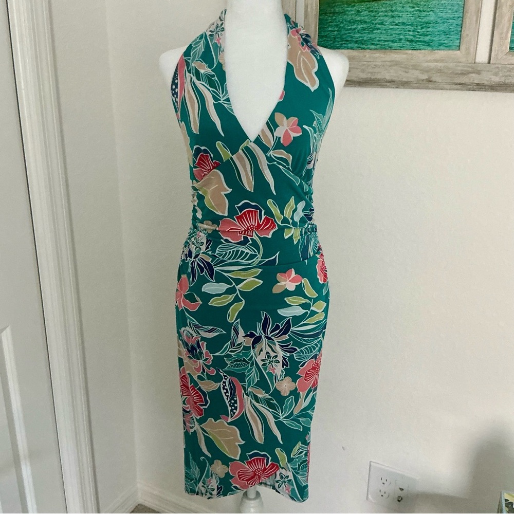 VENUS Green Floral Halter Dress~